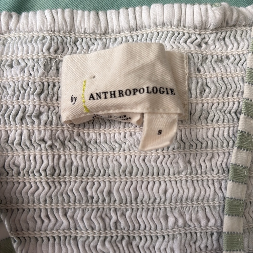 Anthropologie Bustier Cropped Tank Top Women’s Small Stripes White/Green Cotton - Picture 8 of 9